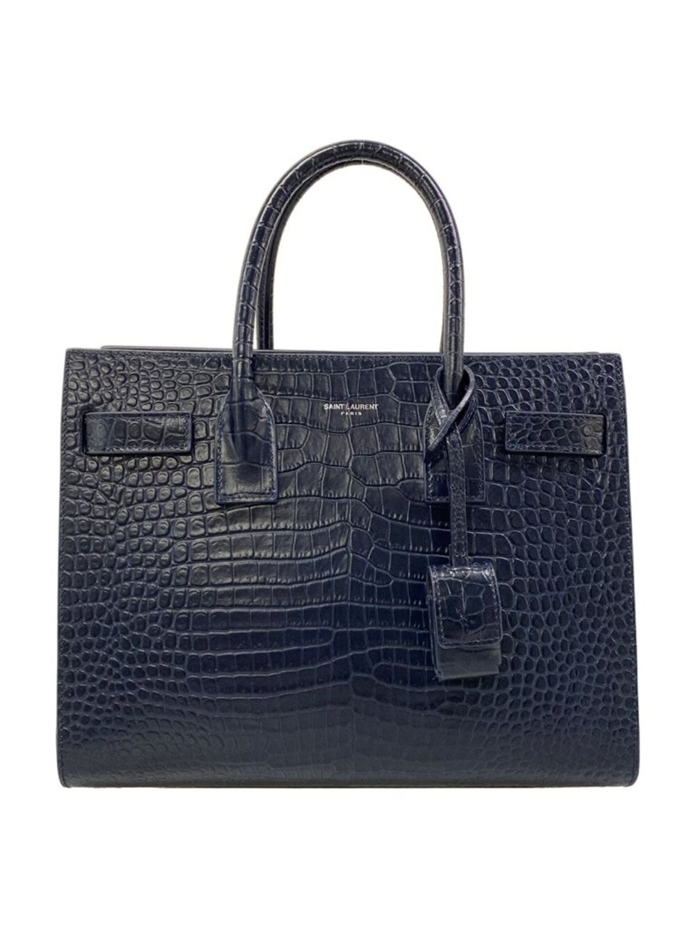 Saint Laurent Paris Tote Bag Sac de Jour Baby Dark Navy Embossed Leather